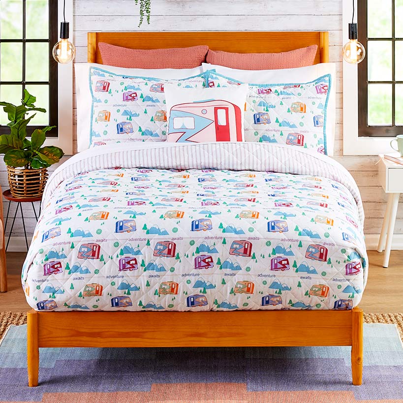 Vintage Camper Reversible Quilt, Sham, or Accent Pillow