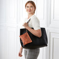 Women's Faux Leather Reversible Tote Bag with Matching Purse