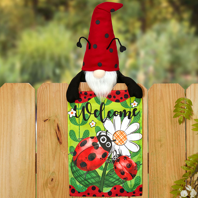 Welcome Fence Flags Ladybug Gnome and Bee Gnome Decorations