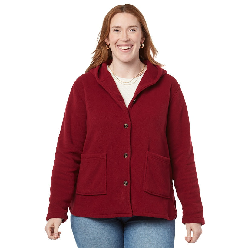 Women's Button-Up Fleece Jacket with Hood