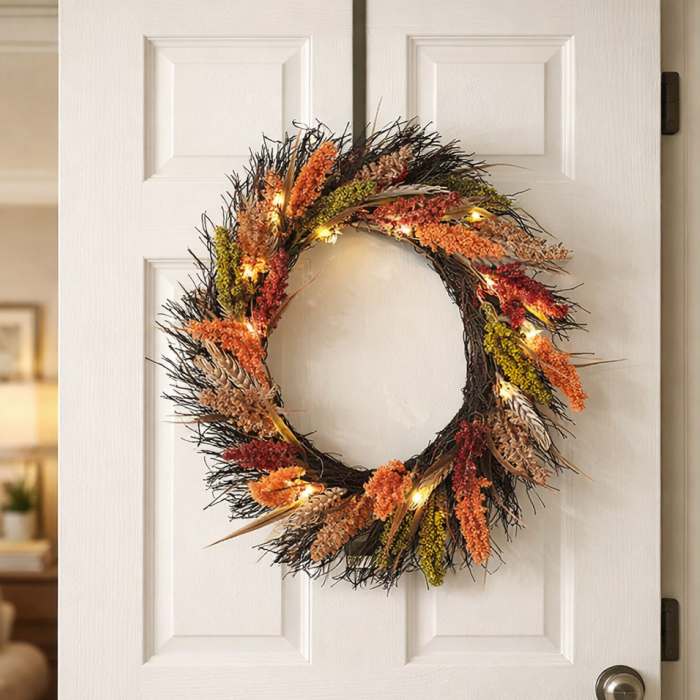 Pre-Lit Faux Fall Botanical Wreath W553228