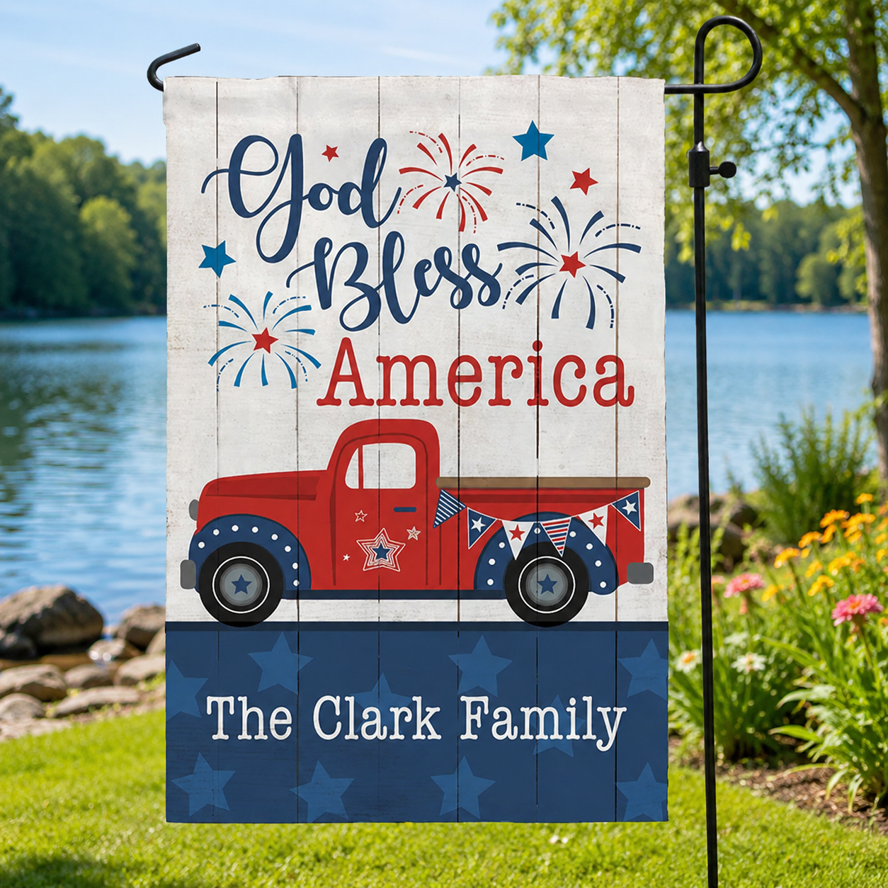 Personalized God Bless America Pick Up Truck Garden Flag