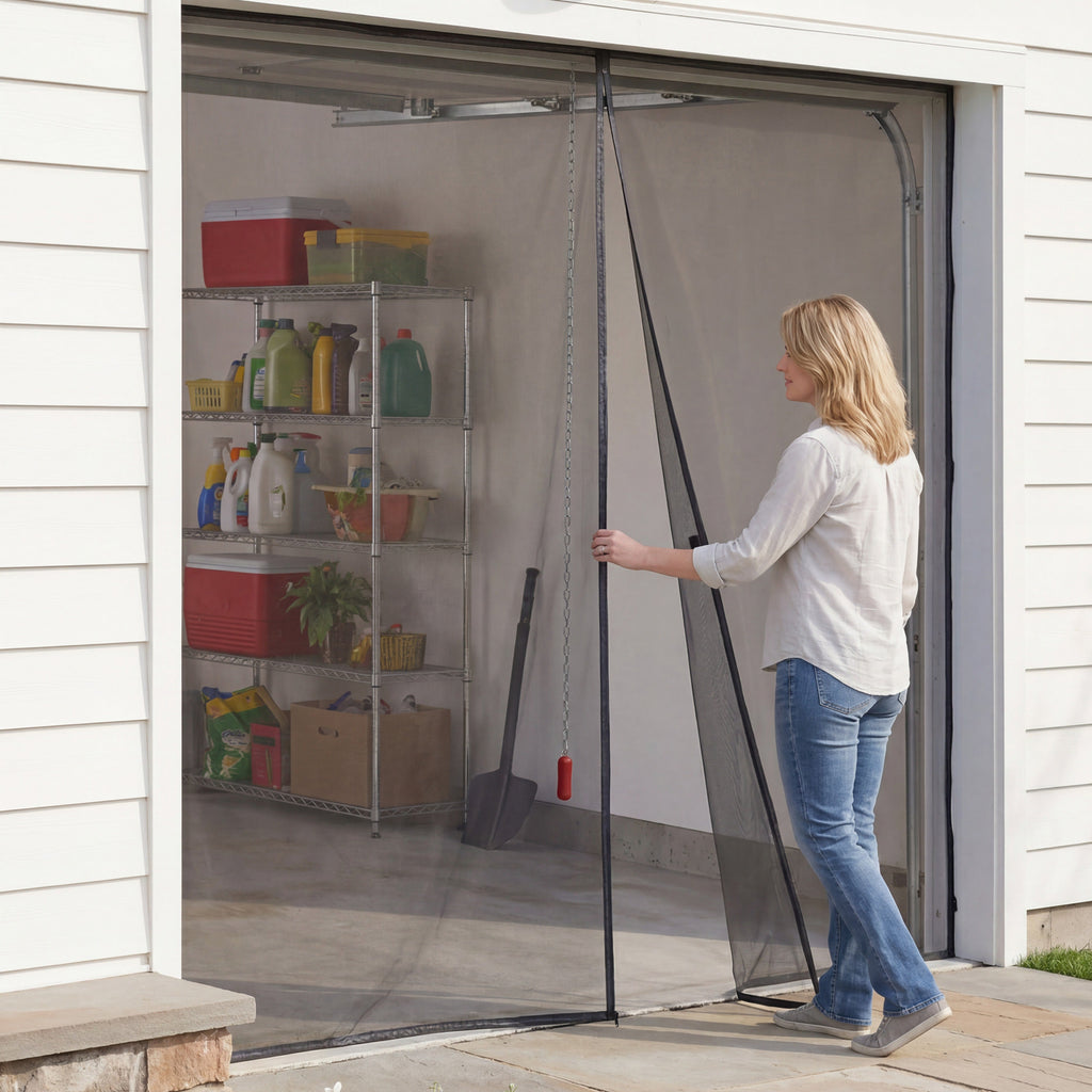 Garage Screen Doors-Ventilated, Transparent, with Magnetic Closure