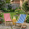Foldable Patio Sling Lounge Chair with Stripes