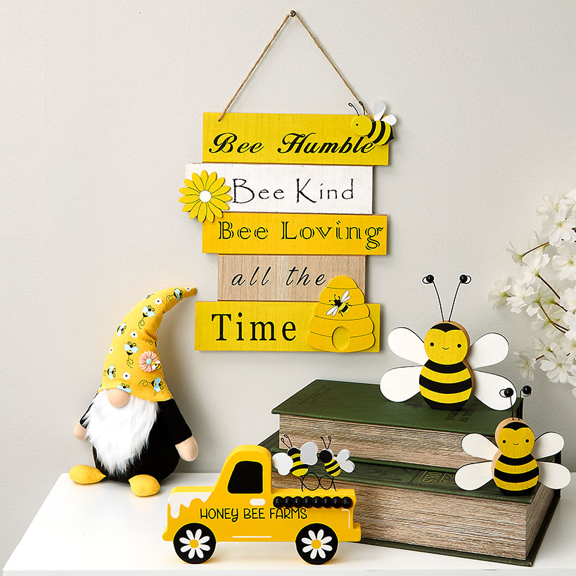 Whimsical Plush Bee Gnome with Buzzing Bees