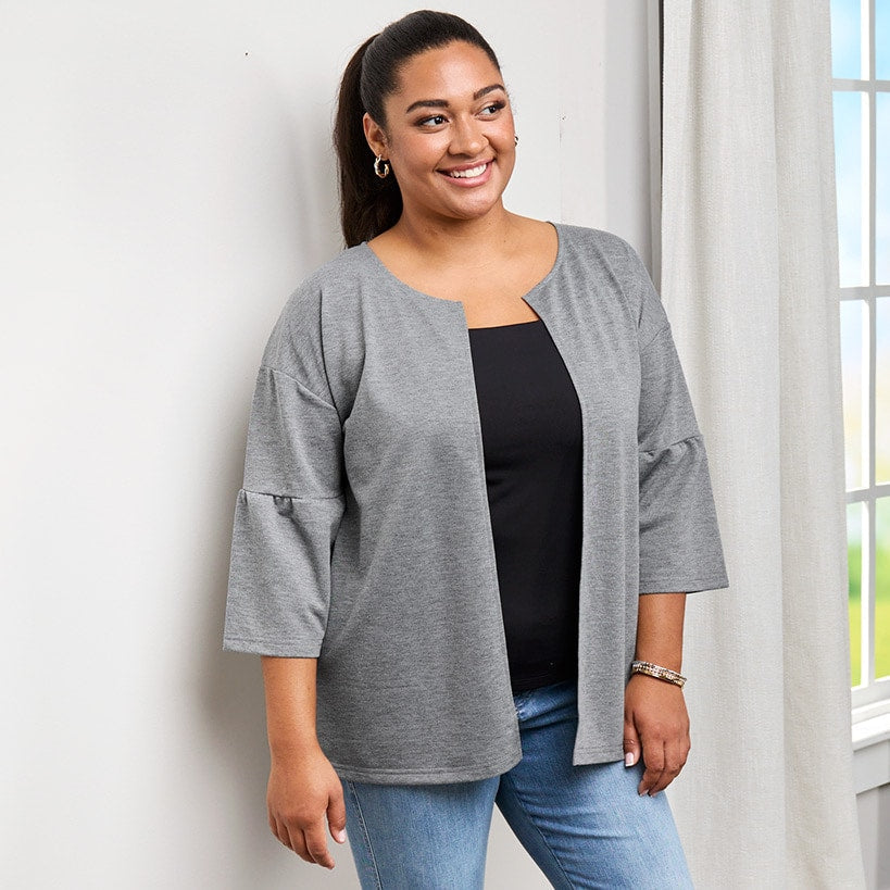 Ruffle Sleeve Open Front Cardigan H241593
