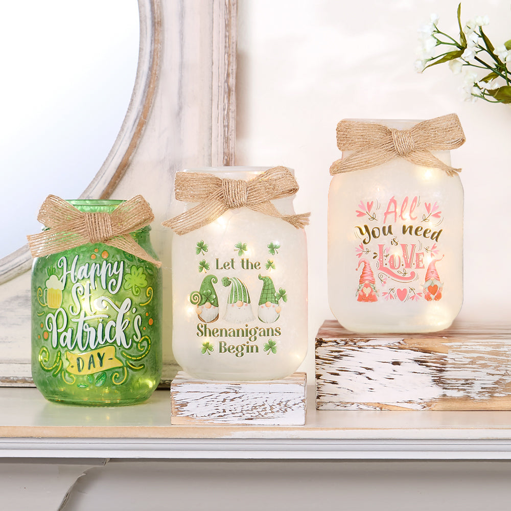 St Patrick's or Valentine's Fairy Light Mason Jar