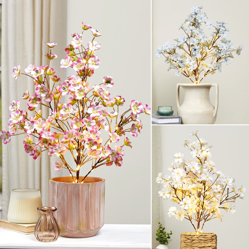 Lighted Flower Table Trees - Blue, Blush, or Pink W24444