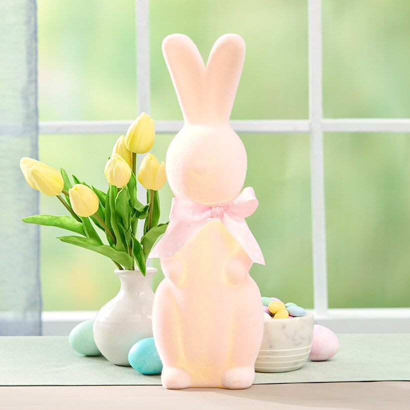 Easter Flocked Lighted Bunny Tabletop Décor - Green, Pink, Or Lavender