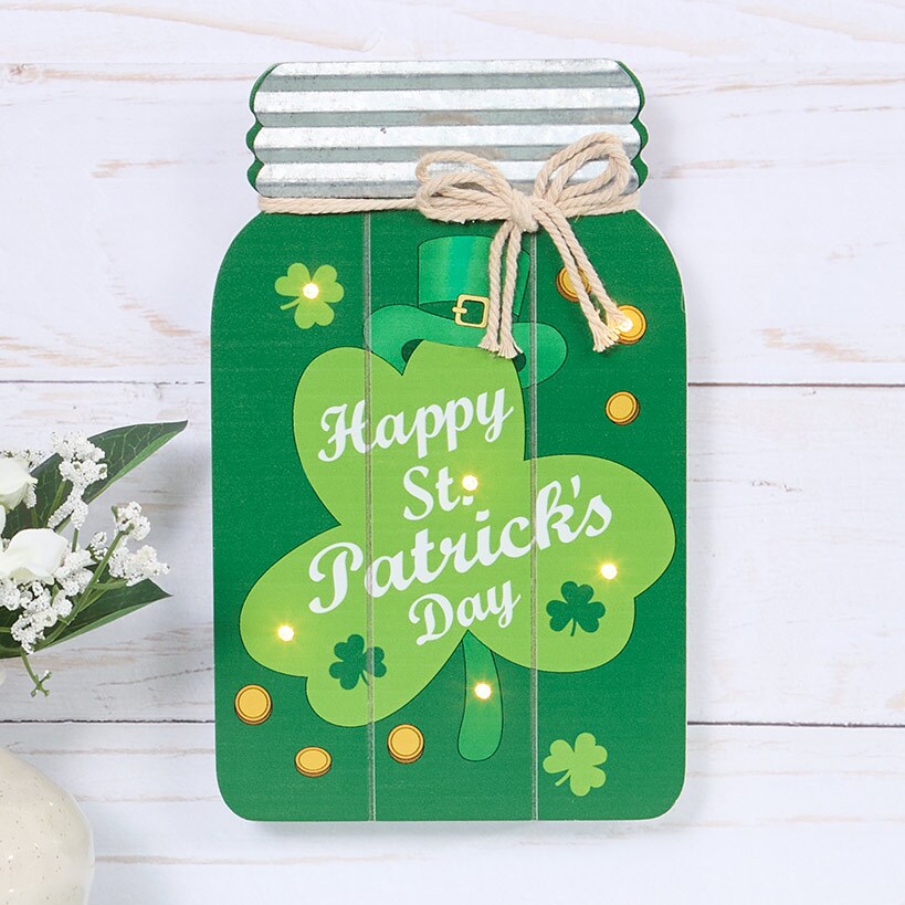 Lighted Mason Jar Wall Plaque With Saying for Valentine's and St Patrick's