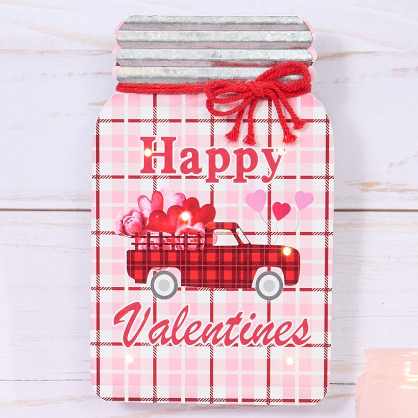 Lighted Mason Jar Wall Plaque With Saying for Valentine's and St Patrick's