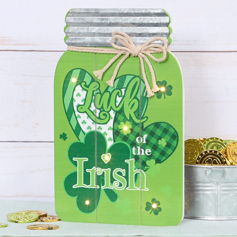 Lighted Mason Jar Wall Plaque With Saying for Valentine's and St Patrick's