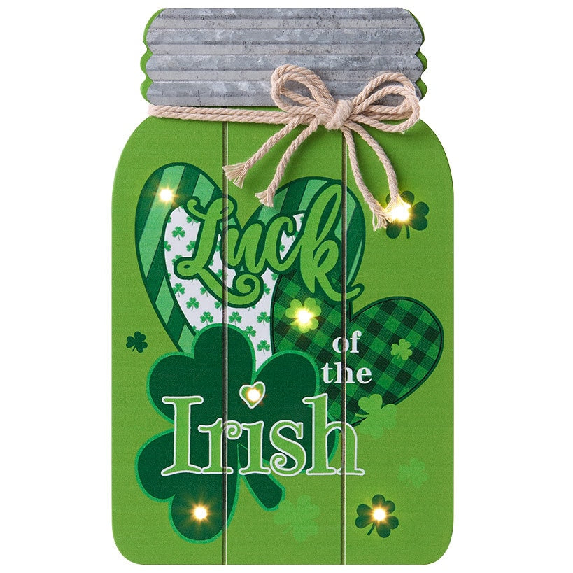 Lighted Mason Jar Wall Plaque With Saying for Valentine's and St Patrick's