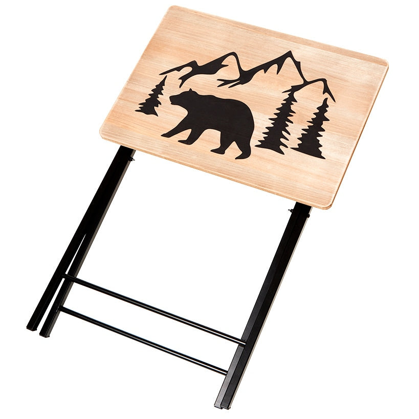 Folding Wood Tray Table with Lodge Design V950