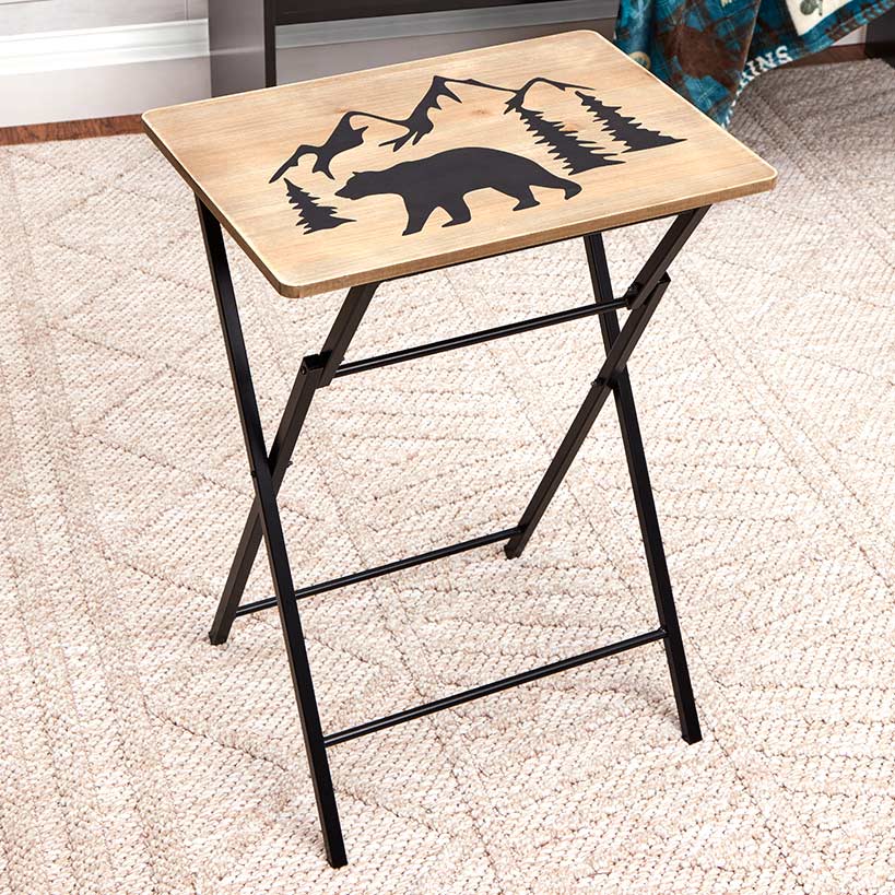 Folding Wood Tray Table with Lodge Design V950