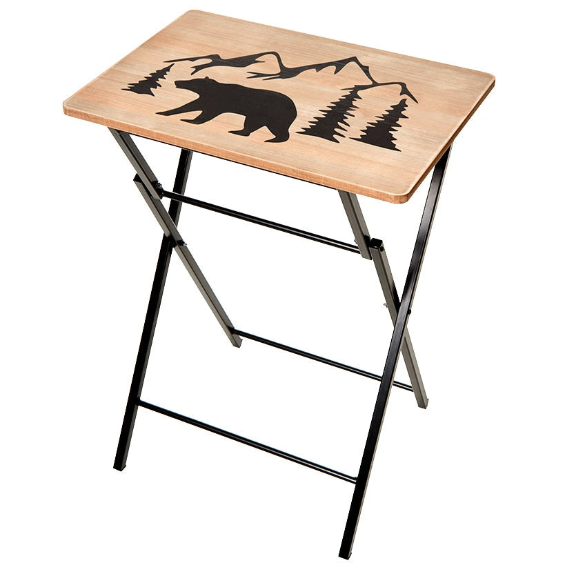 Folding Wood Tray Table with Lodge Design V950