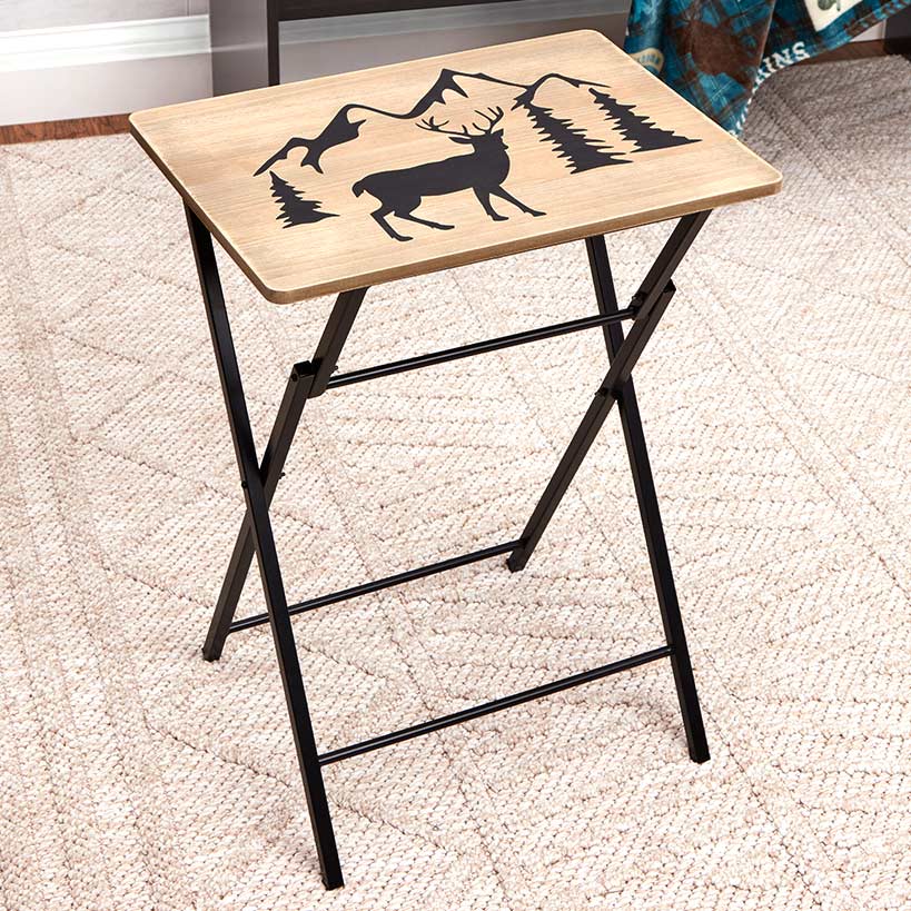 Folding Wood Tray Table with Lodge Design V950