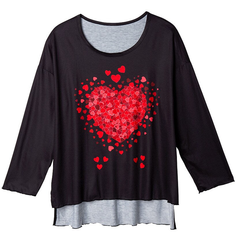Valentine's Day Heart Long Sleeve T Shirt Black