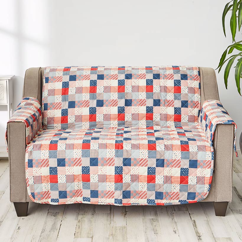 Patriotic Check Quilted Furniture Cover Loveseat