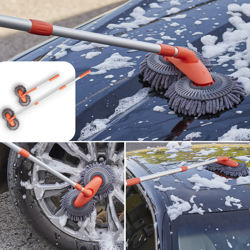 Microfiber Car Cleaning Brush with Double Mop, Extends 44" Q437