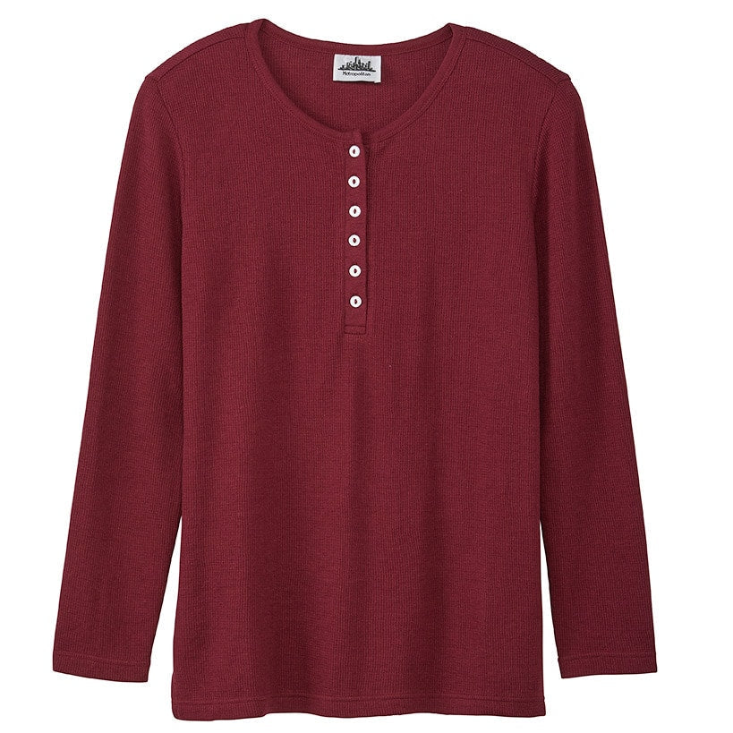 Women's Long Sleeve Thermal Henley Top with Buttons