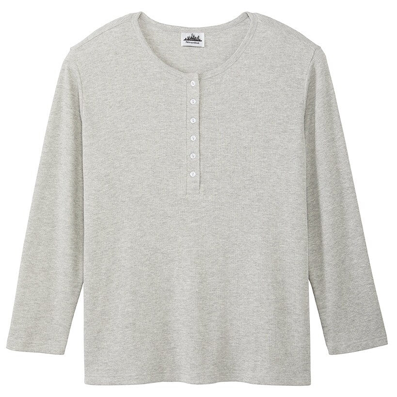 Women's Long Sleeve Thermal Henley Top with Buttons