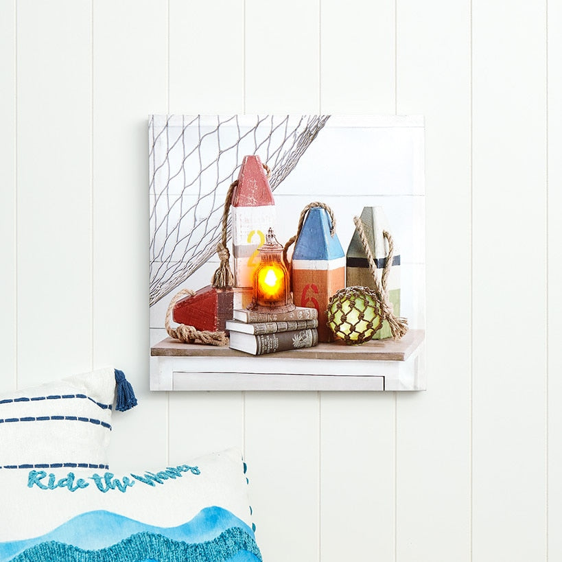 Coastal Lighted Canvas Wall Art - Buoys, Candle, or Coastal