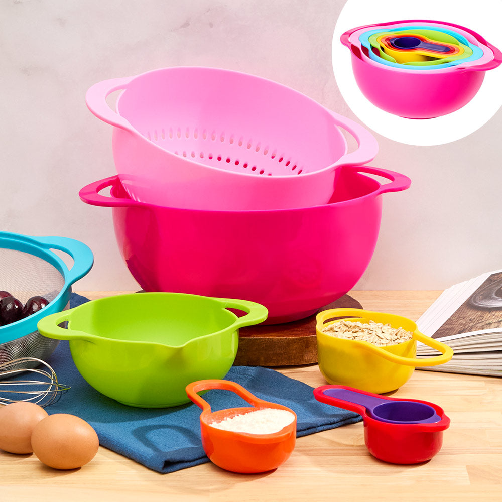Nested Mixing Bowl and Measuring Cup Set Multicolored Plastic D829