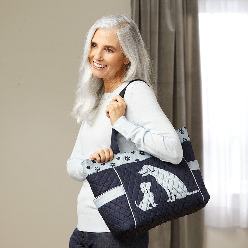 Quilted Tote with Cat Paw Print A254
