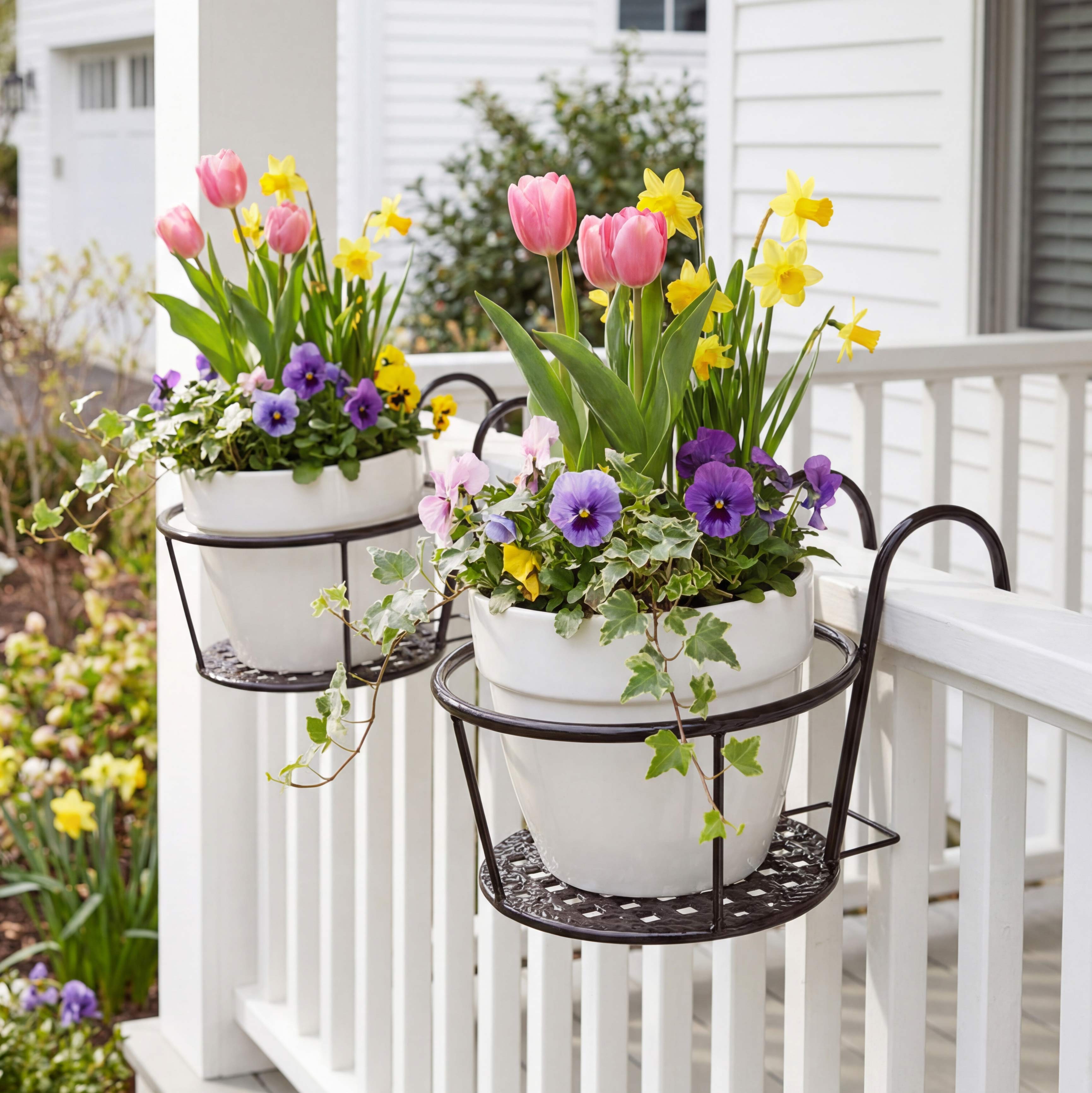 Railing Flower Pot Holders for Balcony or Deck 2 Pk D2438