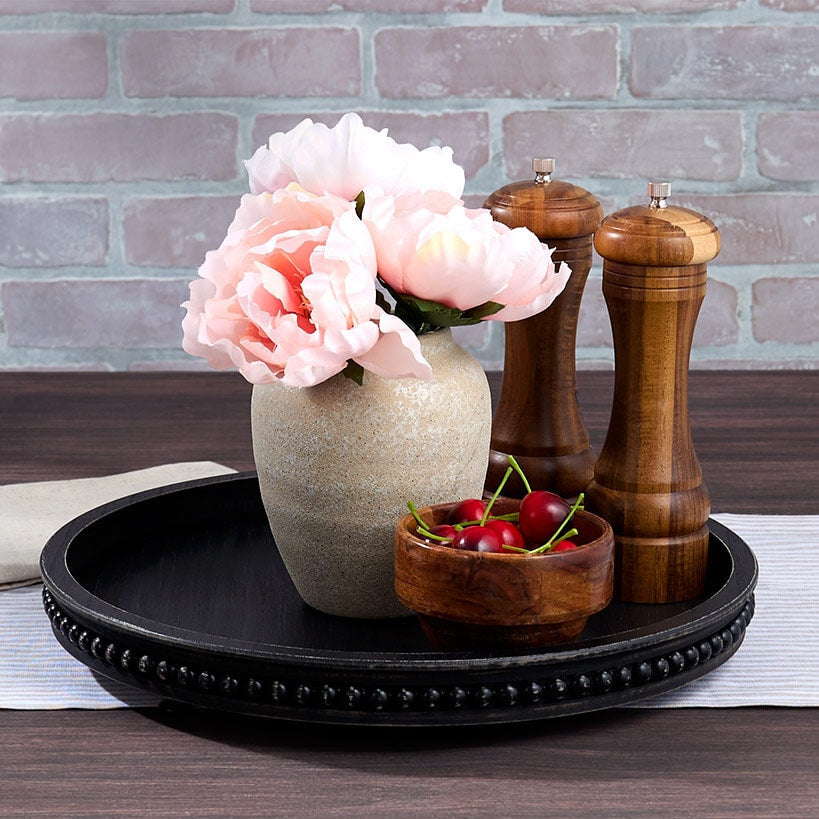 Beaded Wood Round Trays
