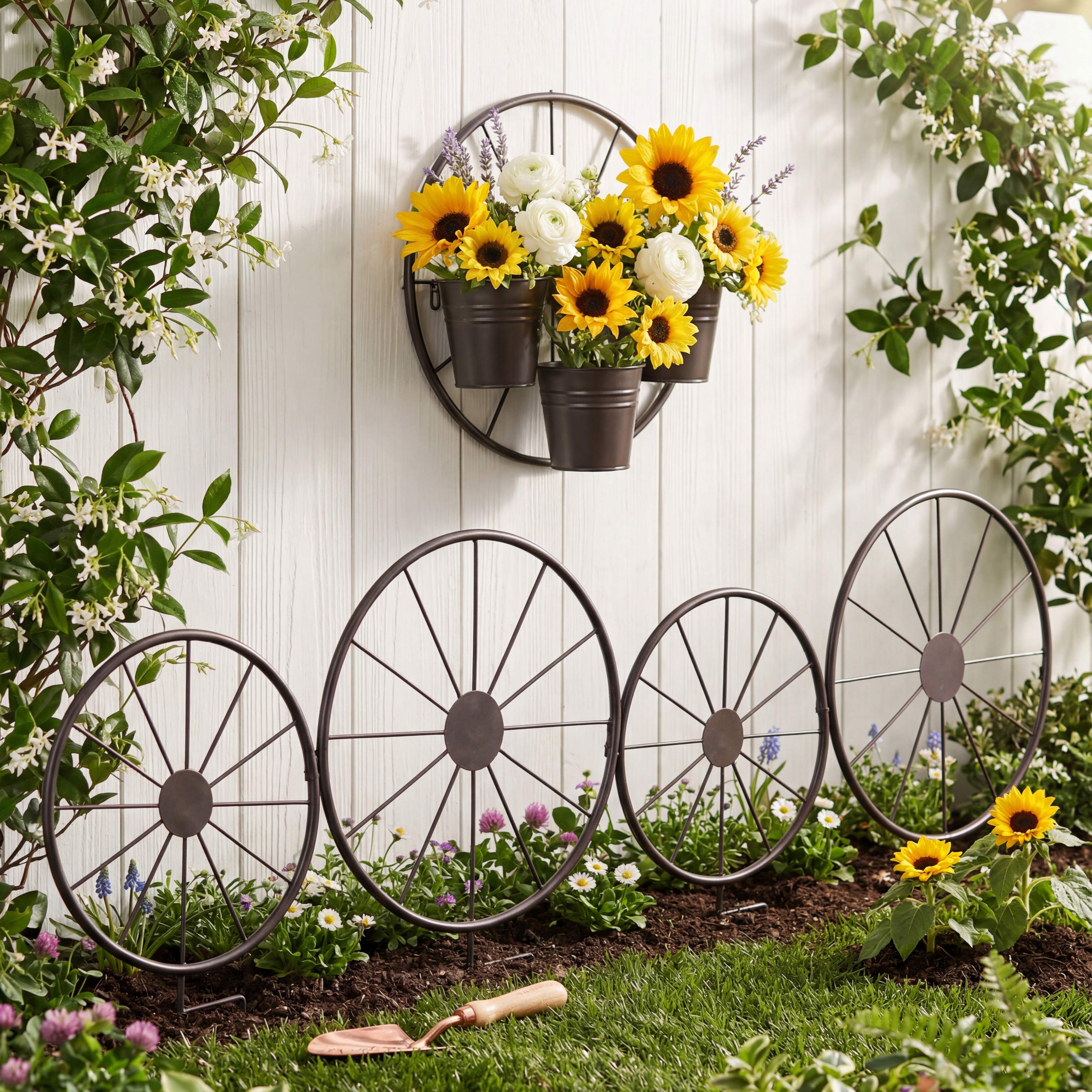 Rustic Wagon Wheel Planter for Outdoor Spaces E18942