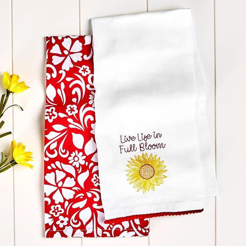 Summer Floral Embroidered Kitchen Towels, Set of 2