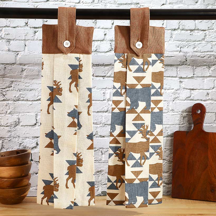 Embroidered Kitchen Towels Lodge Set of 2