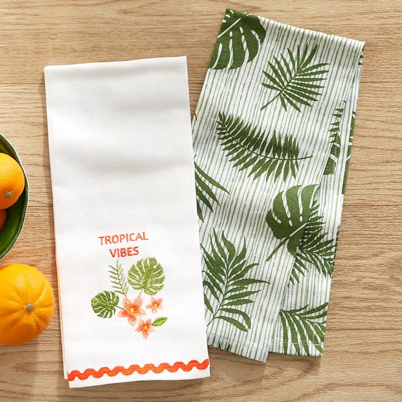 Tropical Embroidered Kitchen Towels, Set of 2