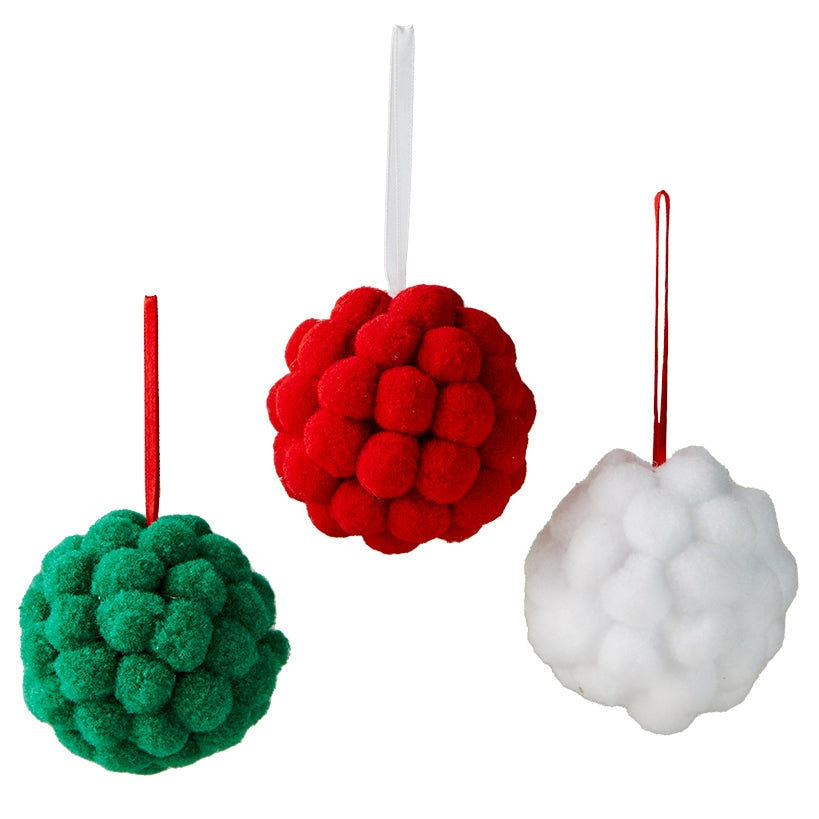 Whimsical Felt Pom Pom Ornaments Set of 3