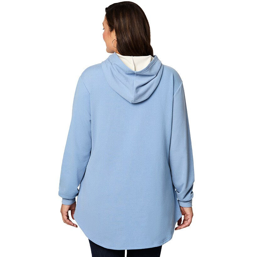 Women's Long-Sleeve Hooded Pullover with Decorative Buttons