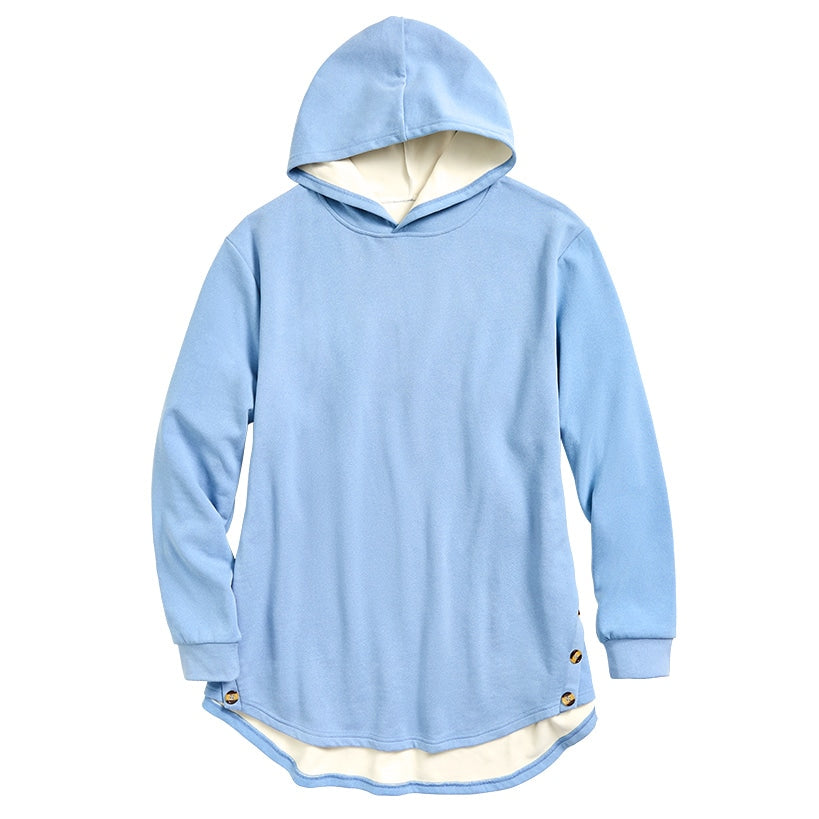 Women's Long-Sleeve Hooded Pullover with Decorative Buttons