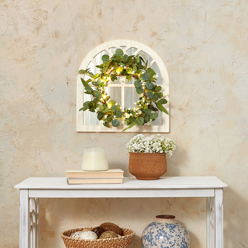 Lighted Country Wall Mirror with Wreath K5572