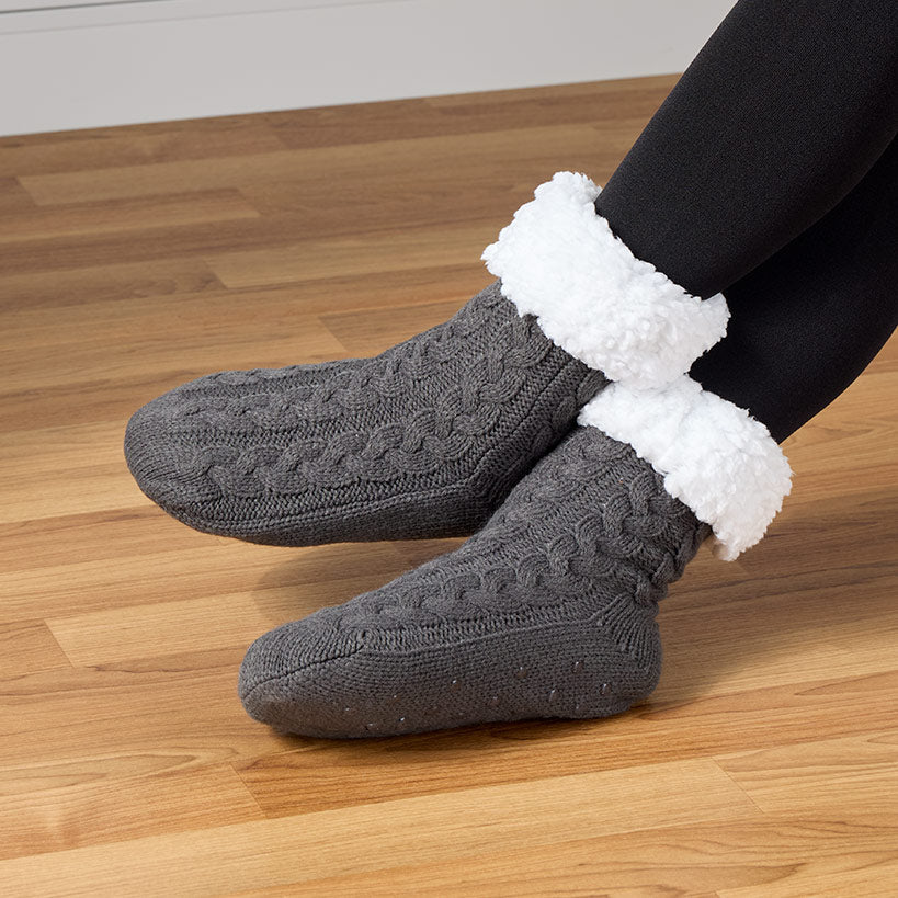 Women's Fleece-Lined Knitted Slipper Socks with Grippers