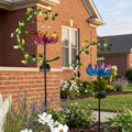 Solar Flower and Leaves Wind Spinner Garden Stake Red or Blue