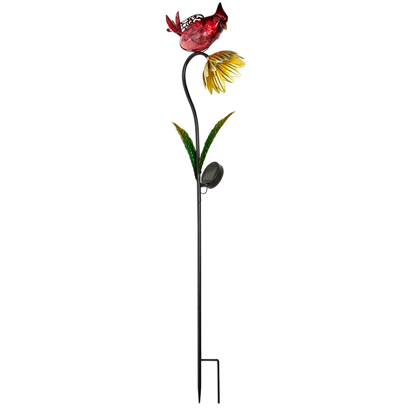 Solar Flower With Perched Bird Garden Stake - Blue or Red