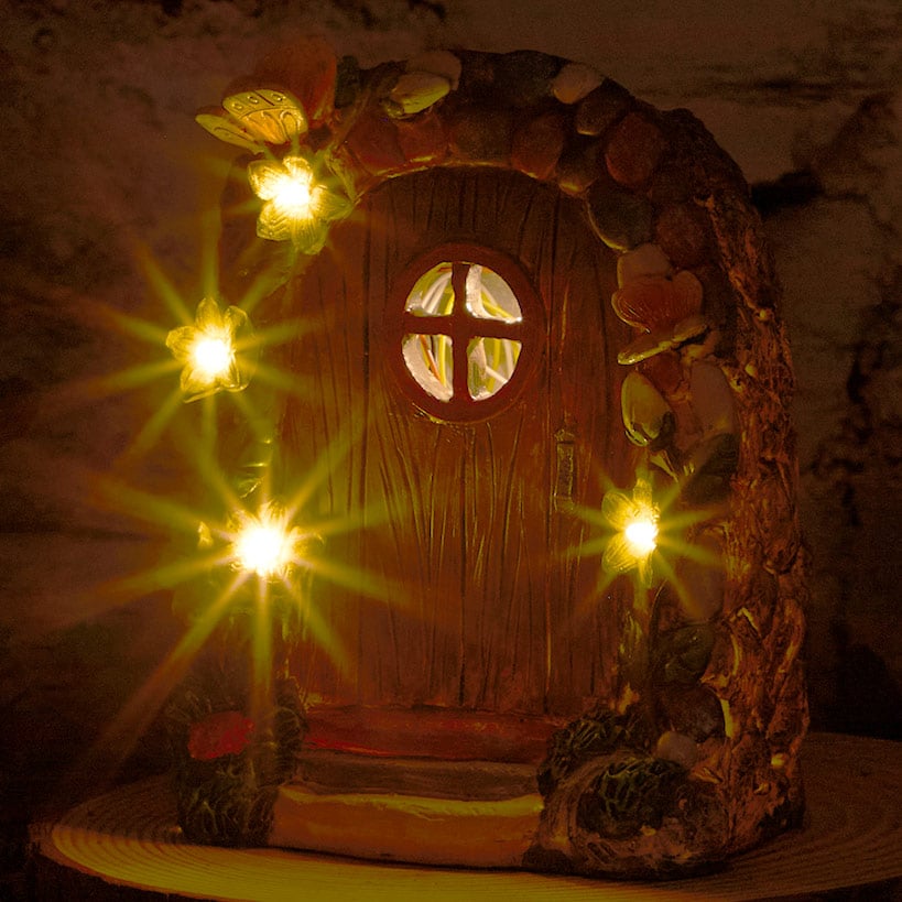 Miniature Solar Fairy Garden Door with Butterfly Accents F539232