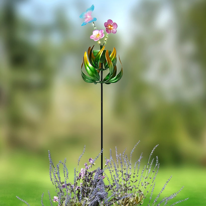 Solar Flower and Butterfly Garden Stake