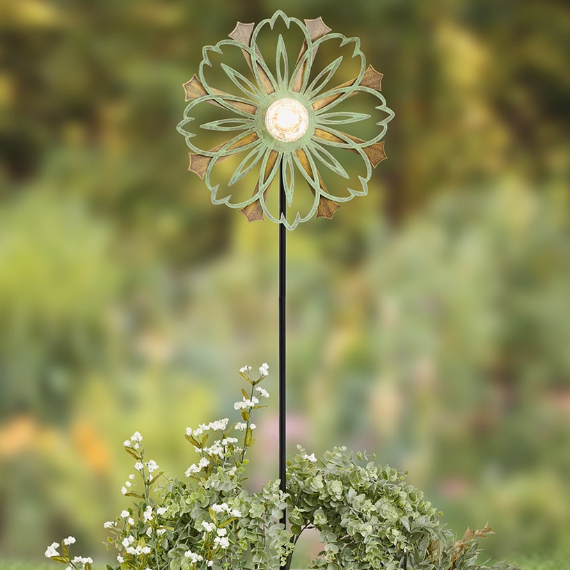 Solar-Powered Copper Patina Wind Spinner