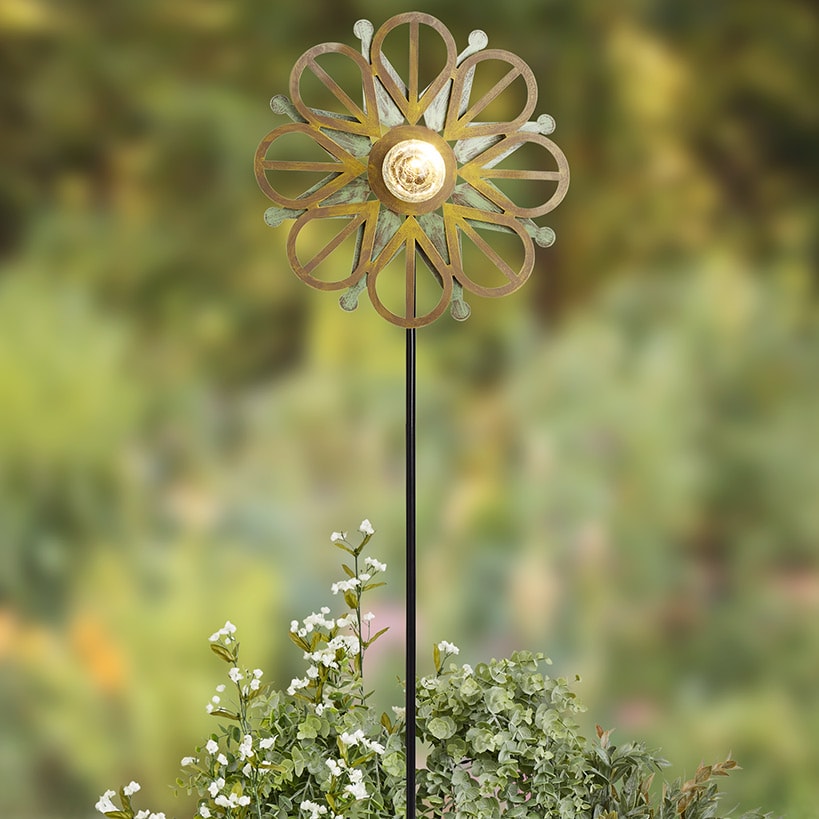Solar-Powered Copper Patina Wind Spinner