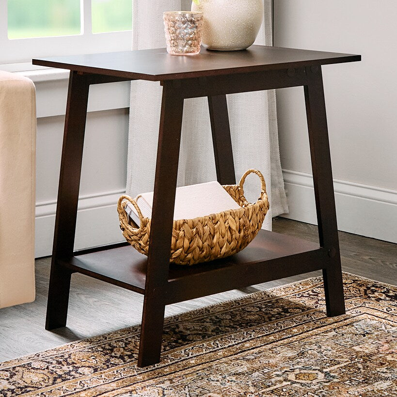 Wood Rectangular 2-Tier Accent Side Table