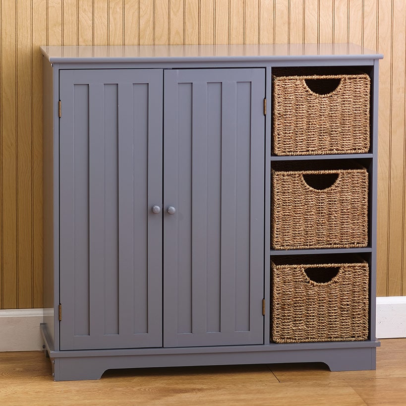 Beadboard Storage Cabinet with 3 Shelves and Cupboard