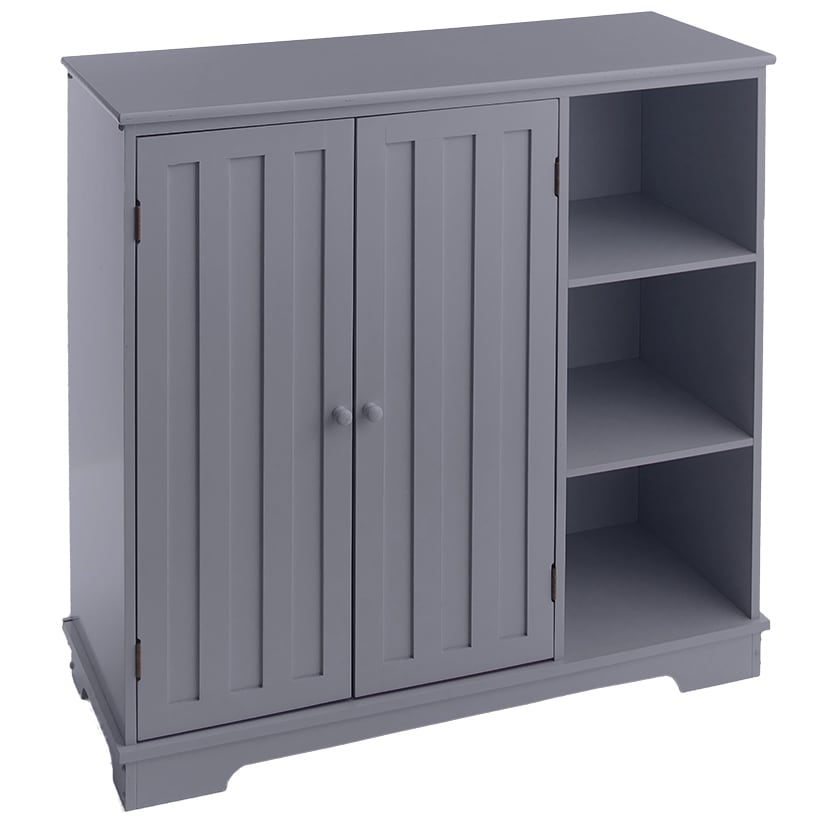 Beadboard Storage Cabinet with 3 Shelves and Cupboard