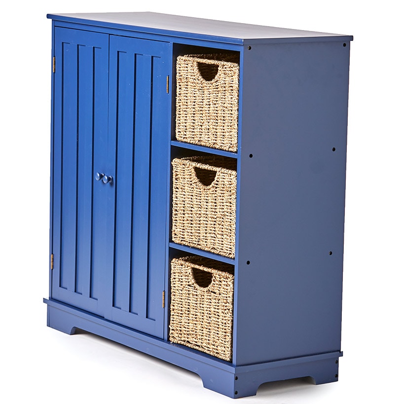 Beadboard Storage Cabinet with 3 Shelves and Cupboard